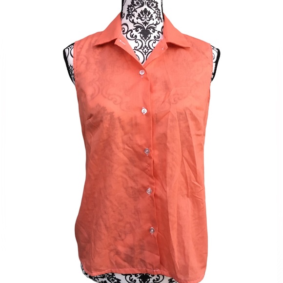 Vintage 80s Land N Sea Lightweight Orange Sleeveless Button Up Shirt S - Picture 2 of 6